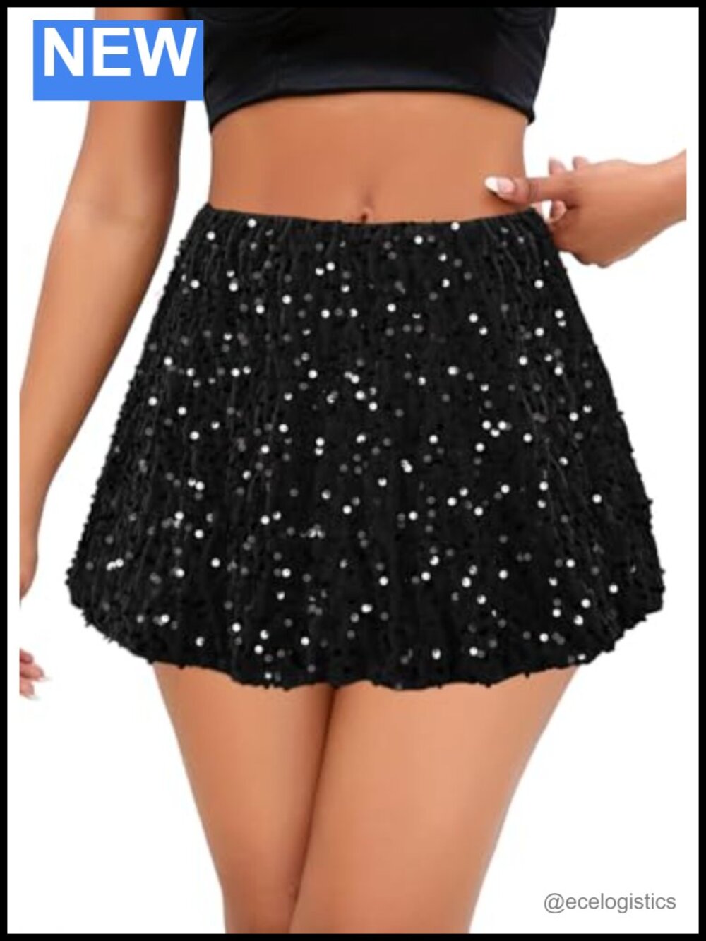 Women's Glitter Sequin Bubble Mini Skirt Mid-Waisted Stretch Short Skirt